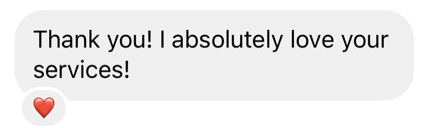 Client text message saying they absolutely love the skin tightening services provided by Jes Got Me Right