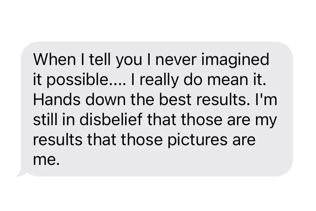 Screenshot of client message stating they love are obsessed with the results from their treatments with Jes Got Me Right