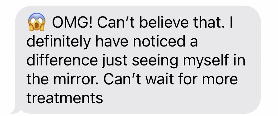 Text review from client noticing a difference in her body shape in the mirror and excited to schedule more treatments with Jes Got Me Right