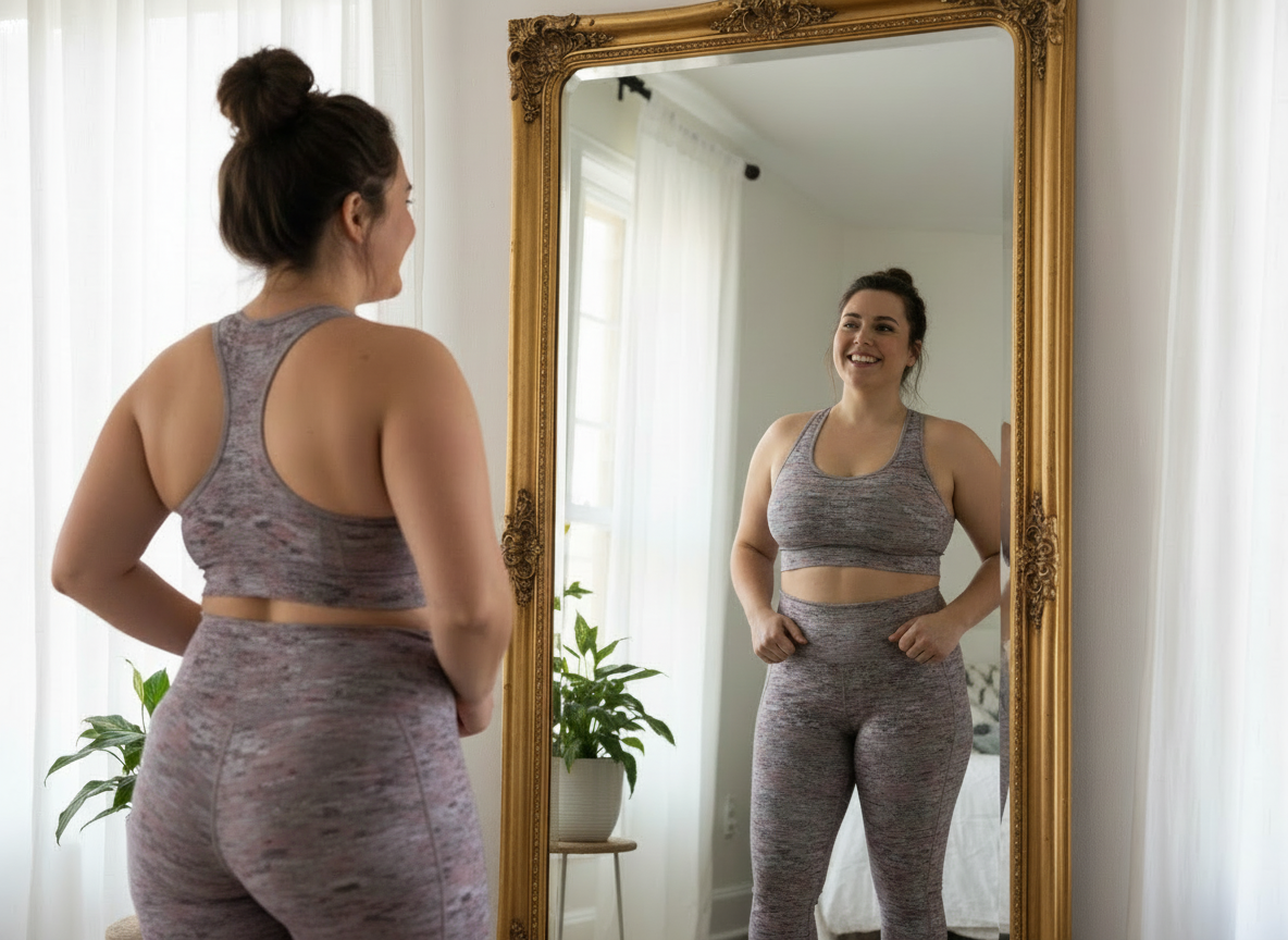 Client looking in a mirror