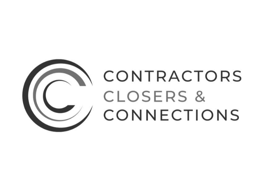 Logo with concentric circles and the letter 'C', accompanied by the text 'Contractors Closers & Connections' in gray.