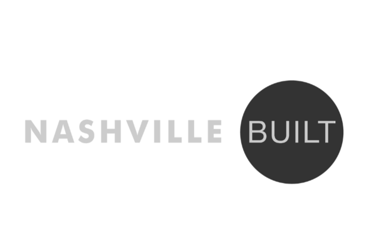 Nashville Built logo with the words 'Nashville' in bold white letters and 'Built' inside a dark gray circle.