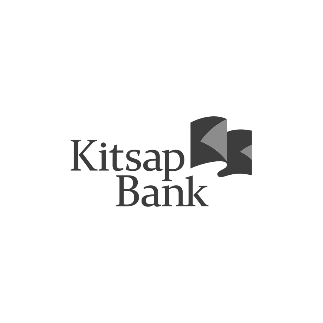 Kitsap Bank logo with abstract gray and black book symbols.