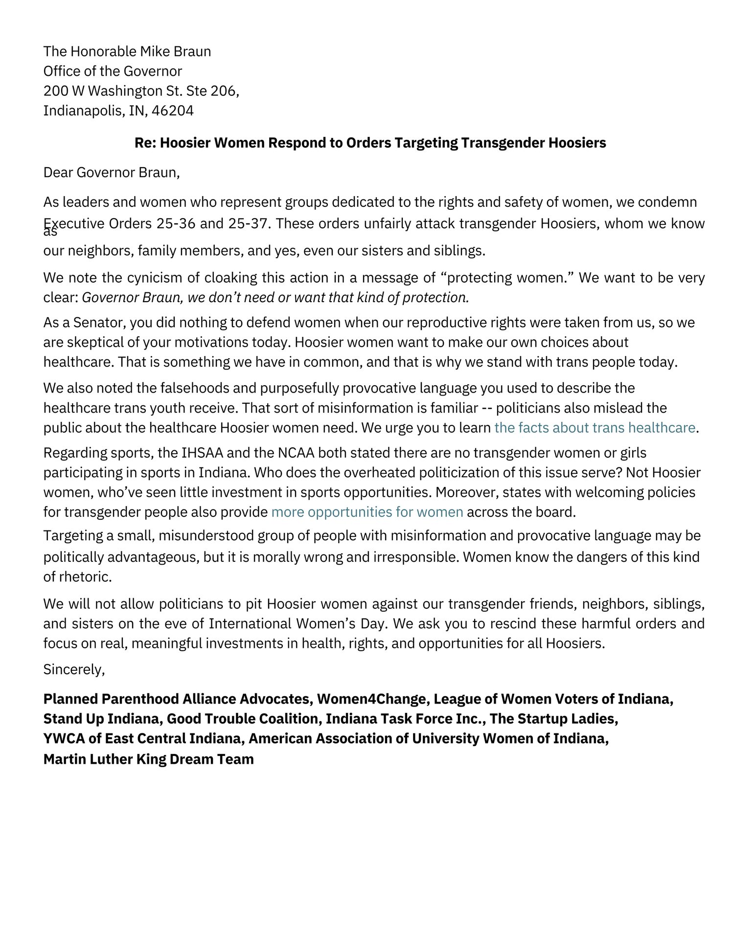 Open Letter Regarding Executive Orders 25-35 and 25-36