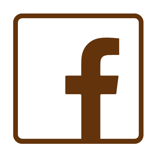 Facebook logo in brown within a square outline.