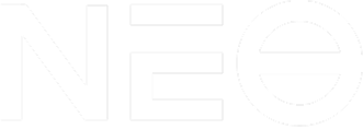 Logo de NEØ con fondo negro y letras blancas.