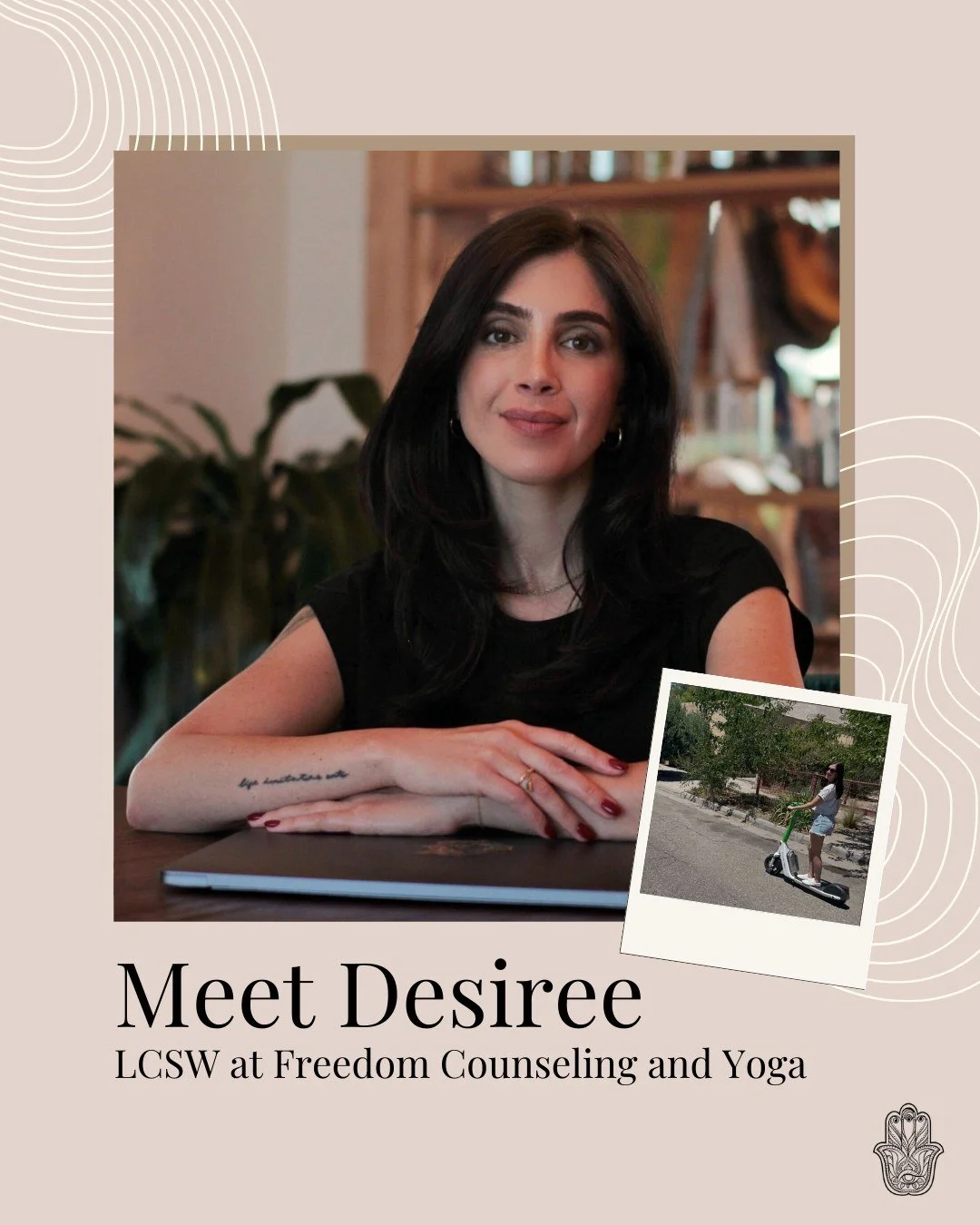 Meet Desiree Polonis, LCSW! 🫶

Desiree offers a person-centered, mindful approach to therapy rooted in empathy, presence, and collaboration.

Her work integrates evidence-based practices including mindfulness, somatic techniques, and CBT.

At the he