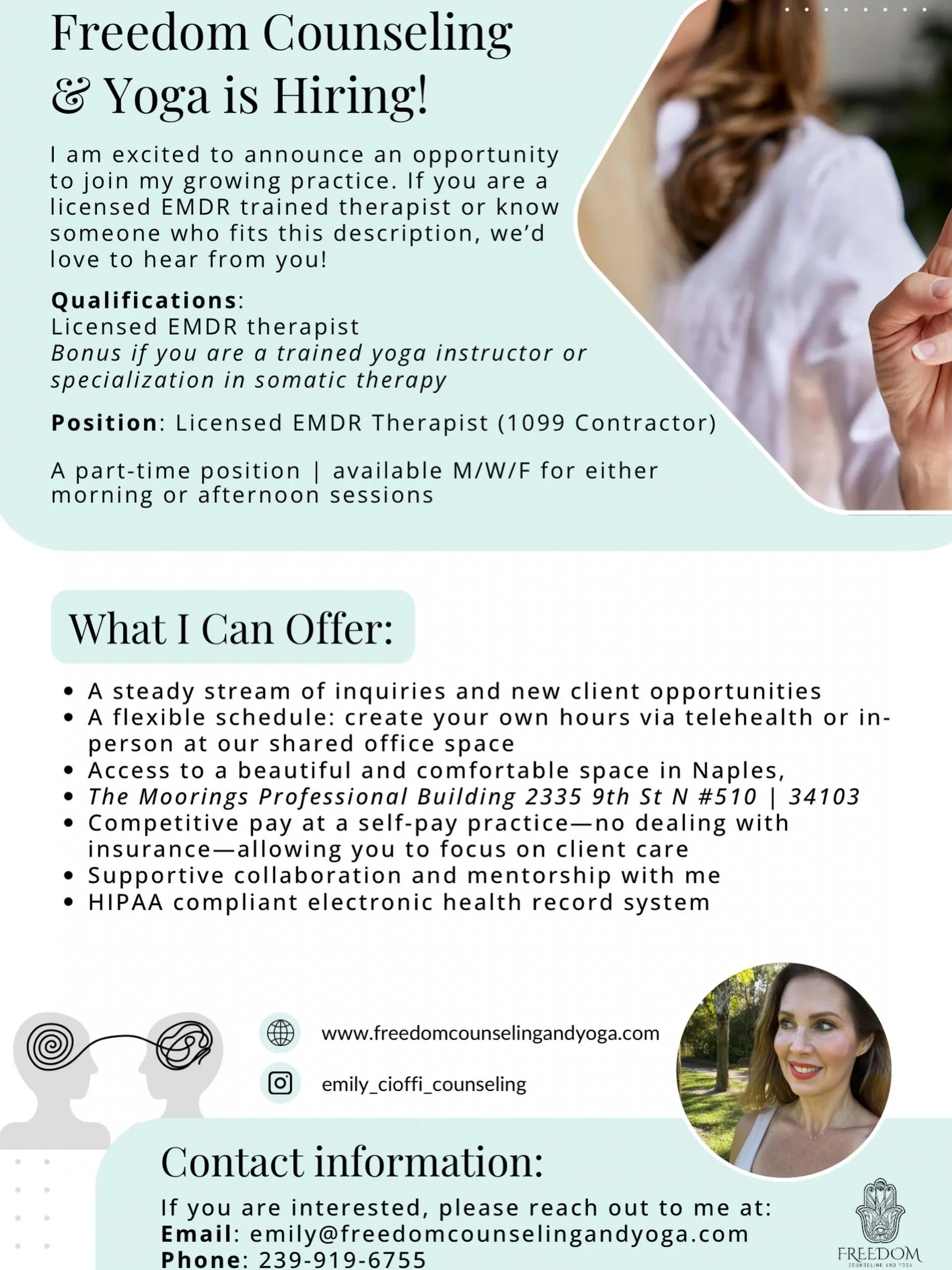 If you know an EMDR Therapist in the Naples area who may be interested in joining my team part-time, please send them my way 🙏