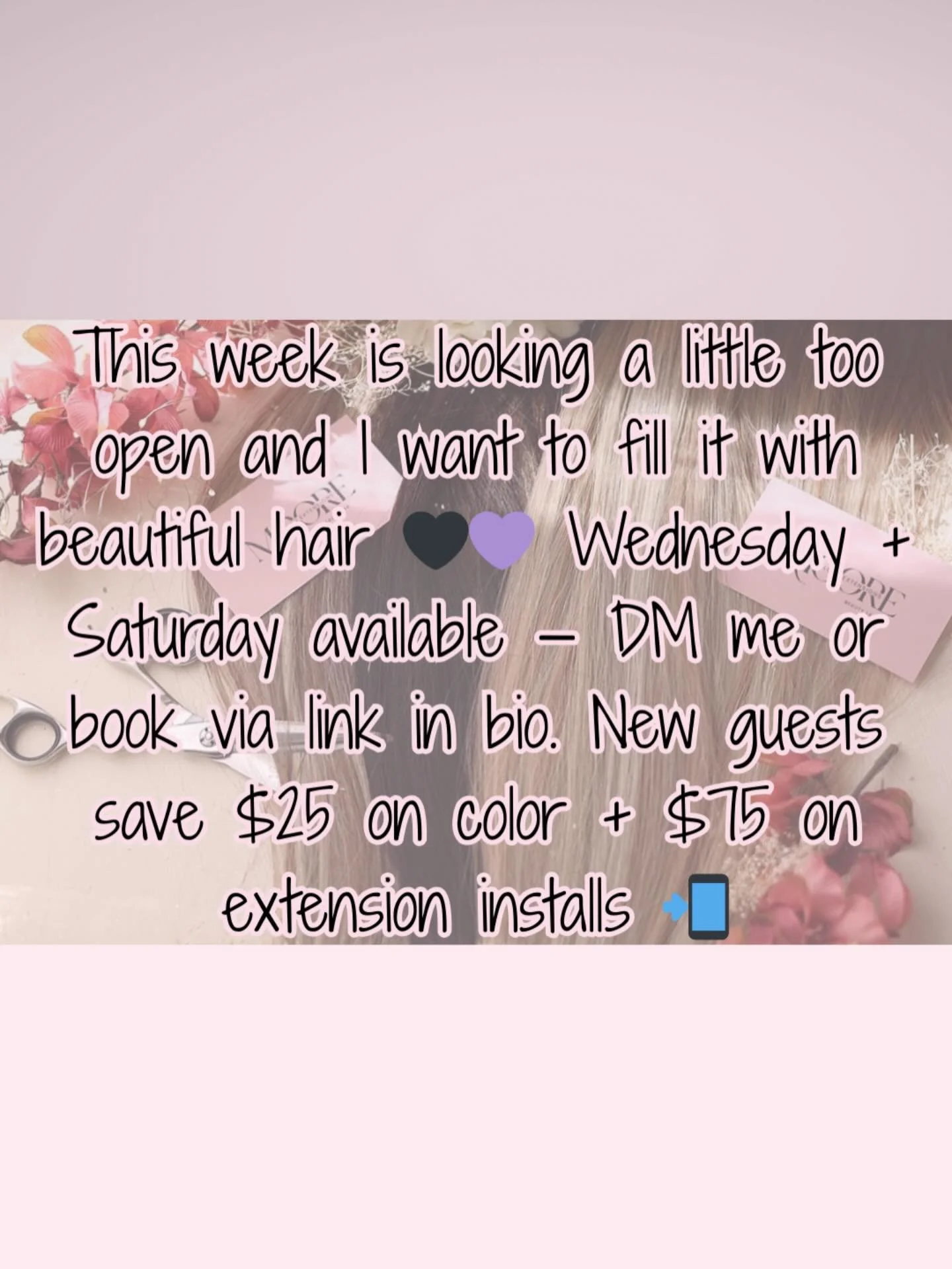 PSA: This could be YOUR week to finally book that appointment. 💇&zwj;♀️

 I have a few openings this Wednesday &amp; Saturday and I&rsquo;d love to spend them on YOU. Whether you&rsquo;re dreaming of a color refresh or length with extensions &mdash;