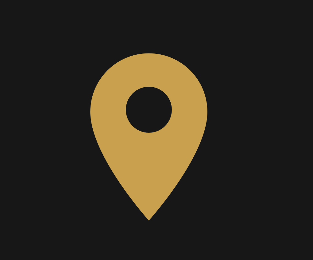 Gold location pin icon on black background