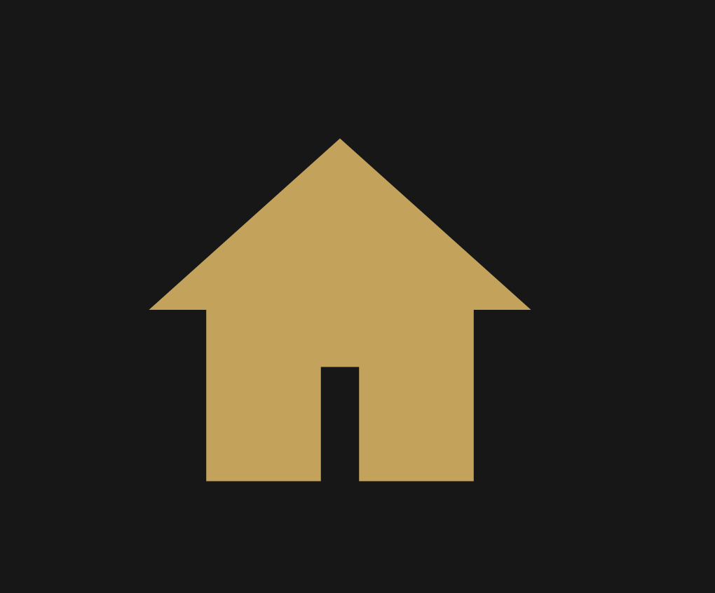 Gold house icon on black background.