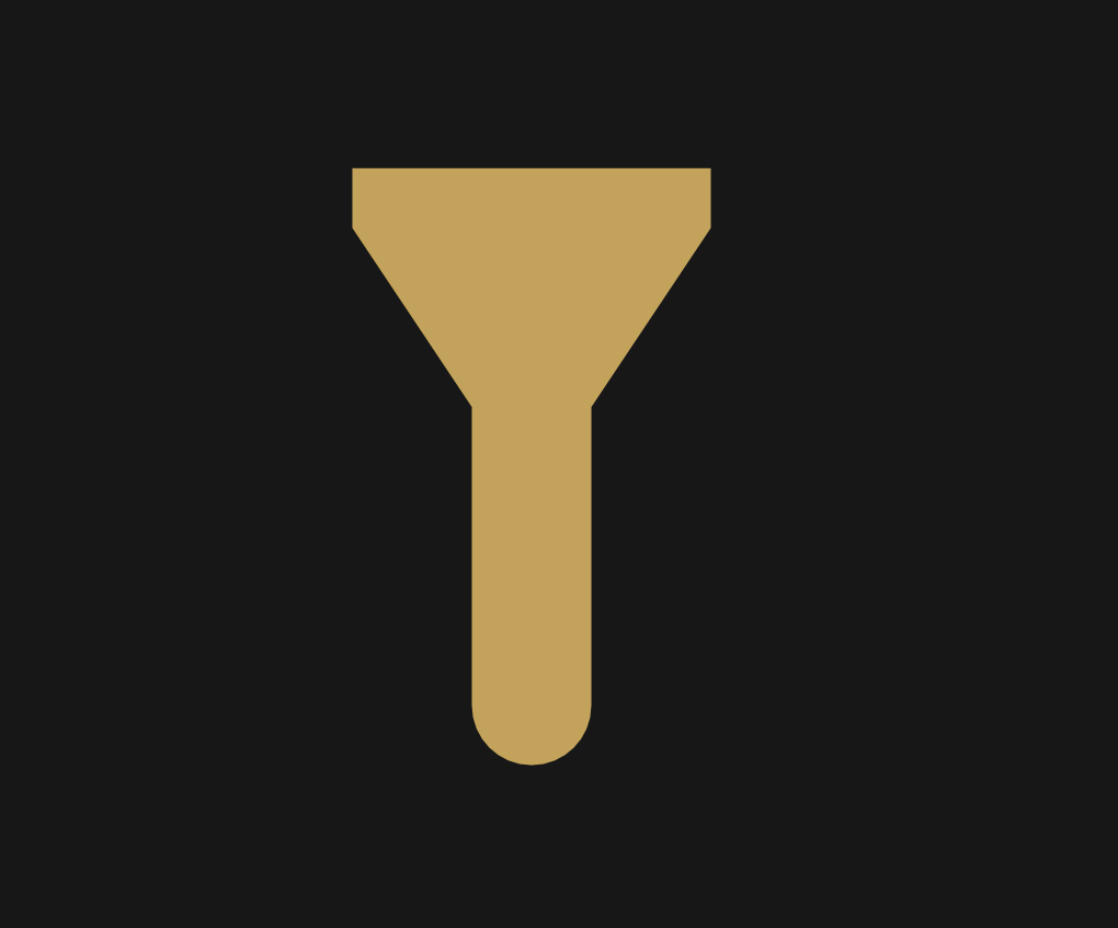 Minimalist illustration of a hammer in gold color on a black background.