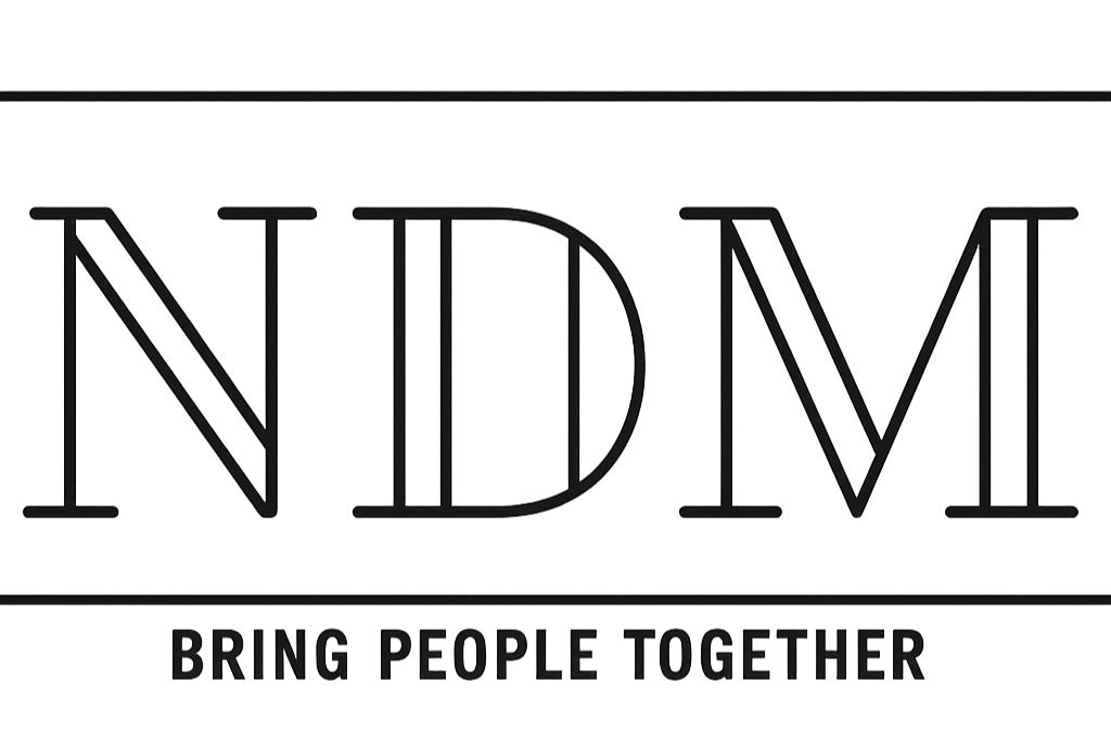 Logo mit den Buchstaben NDM und dem Slogan 'Bring People Together' darunter.