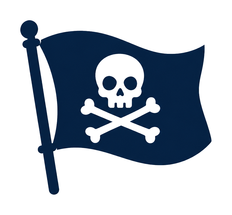 Black pirate flag with a skull and crossbones symbol.