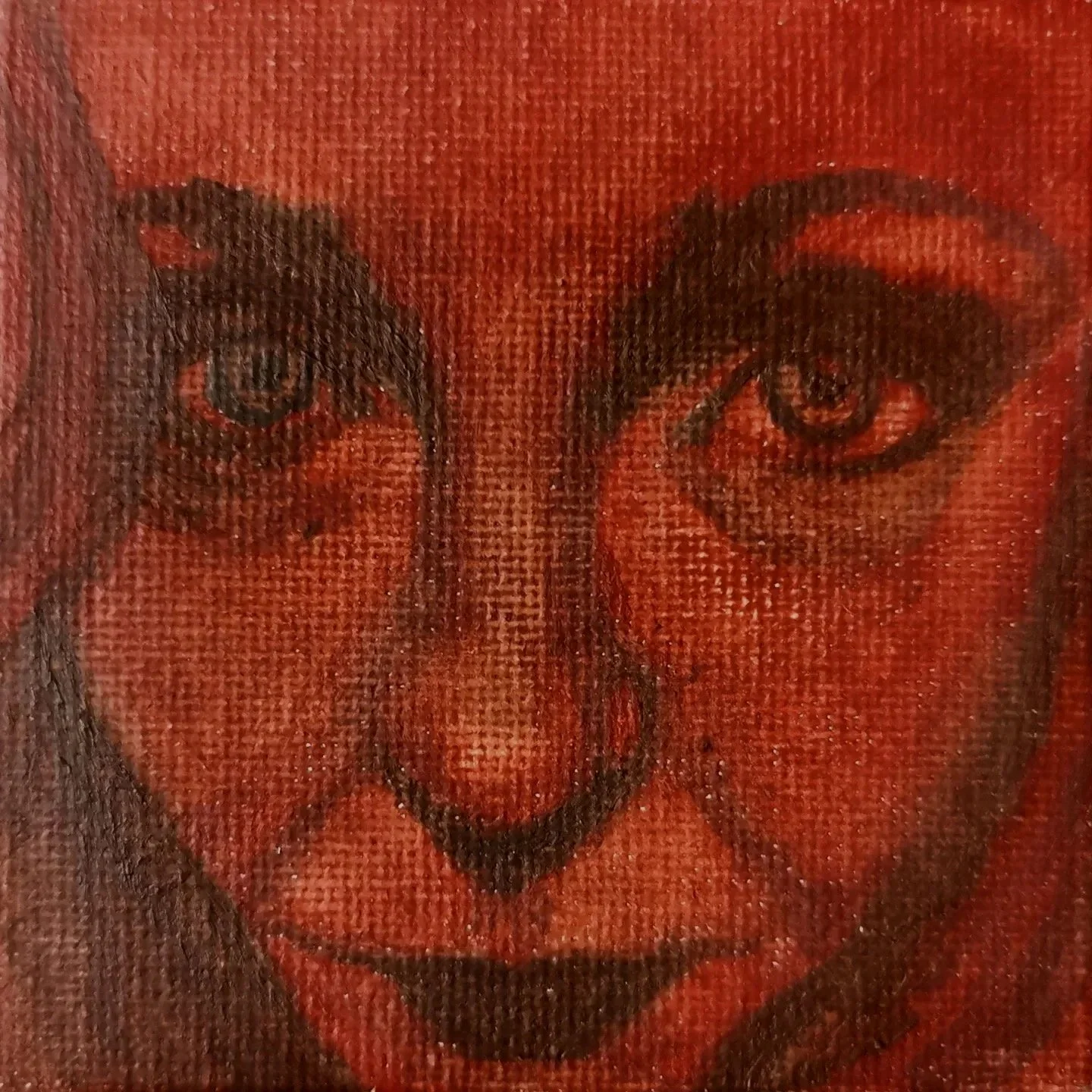 Zweifarbiges Portrait von Kati Ku, helles und dunkles Rotbraun, blick von unten, fragend ,fordernd