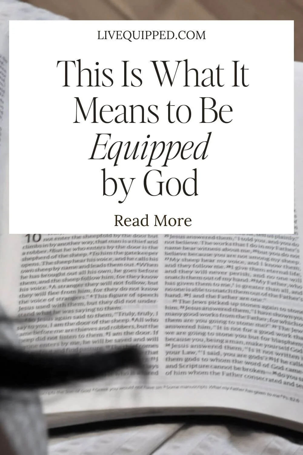 woman reading bible and pin graphic titles this is what it means to be equipped by God