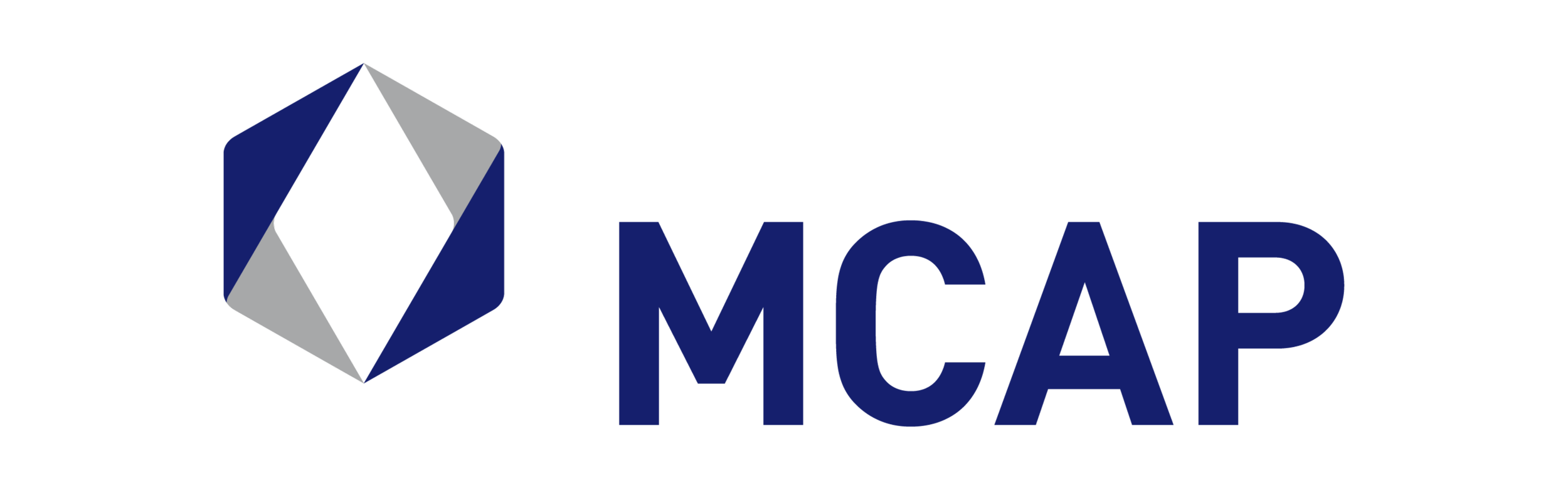 Logo of MCAP with a three-dimensional diamond shape in dark blue, light blue, and gray, followed by the text 'MCAP' in bold dark blue letters.