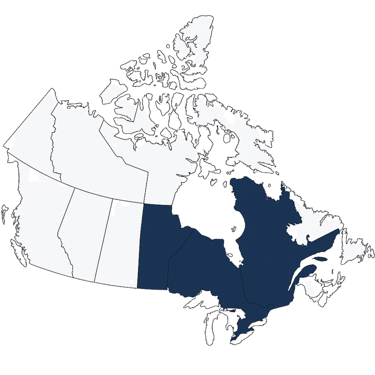 Map of Canada with some provinces highlighted in different colors.