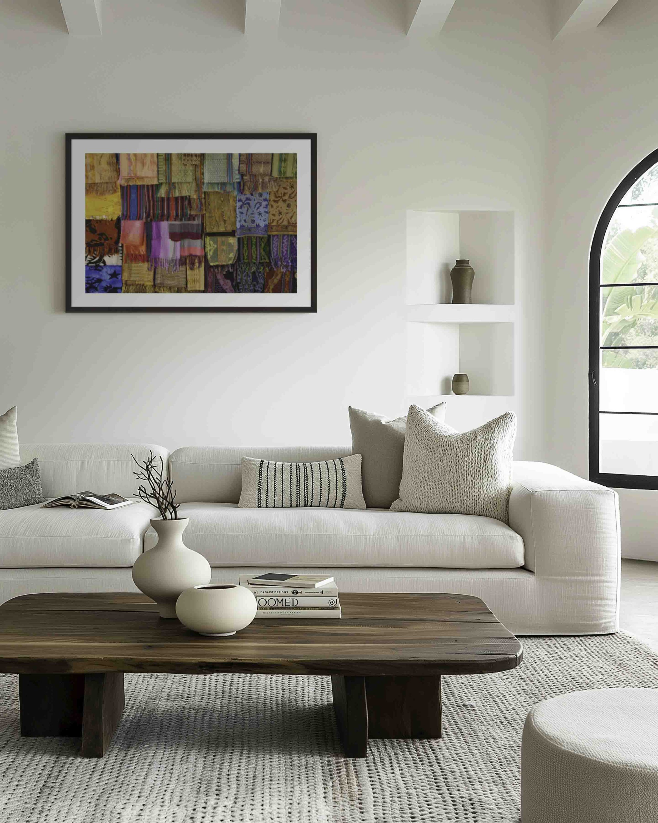 Limited edition fine art photography print by Joseph B, exploring color and material presence through colorful scarfs in a traditional street market in Lombok. Museum-grade printing available.