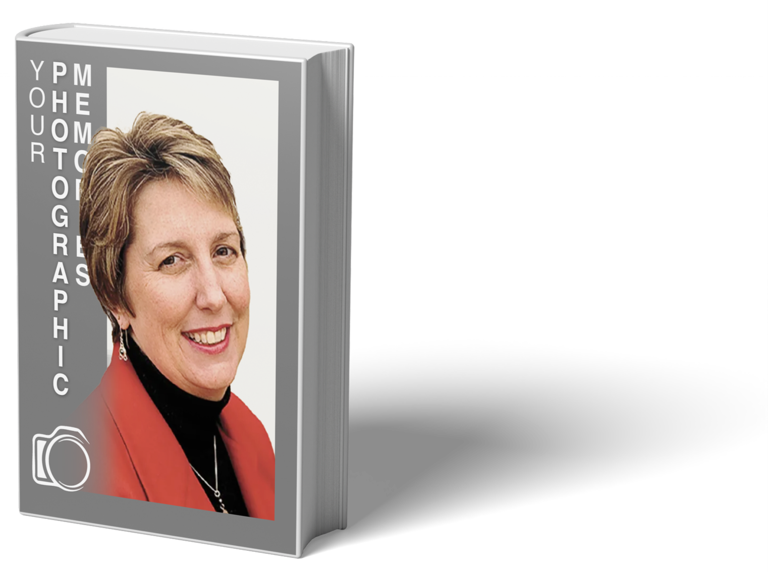 Book cover featuring a portrait of a smiling woman with short brown hair, wearing a red blazer and black top. The title is partially visible on the side, reading 'YPM OHE OUR TO GRA SPHIC' with a camera icon at the bottom.