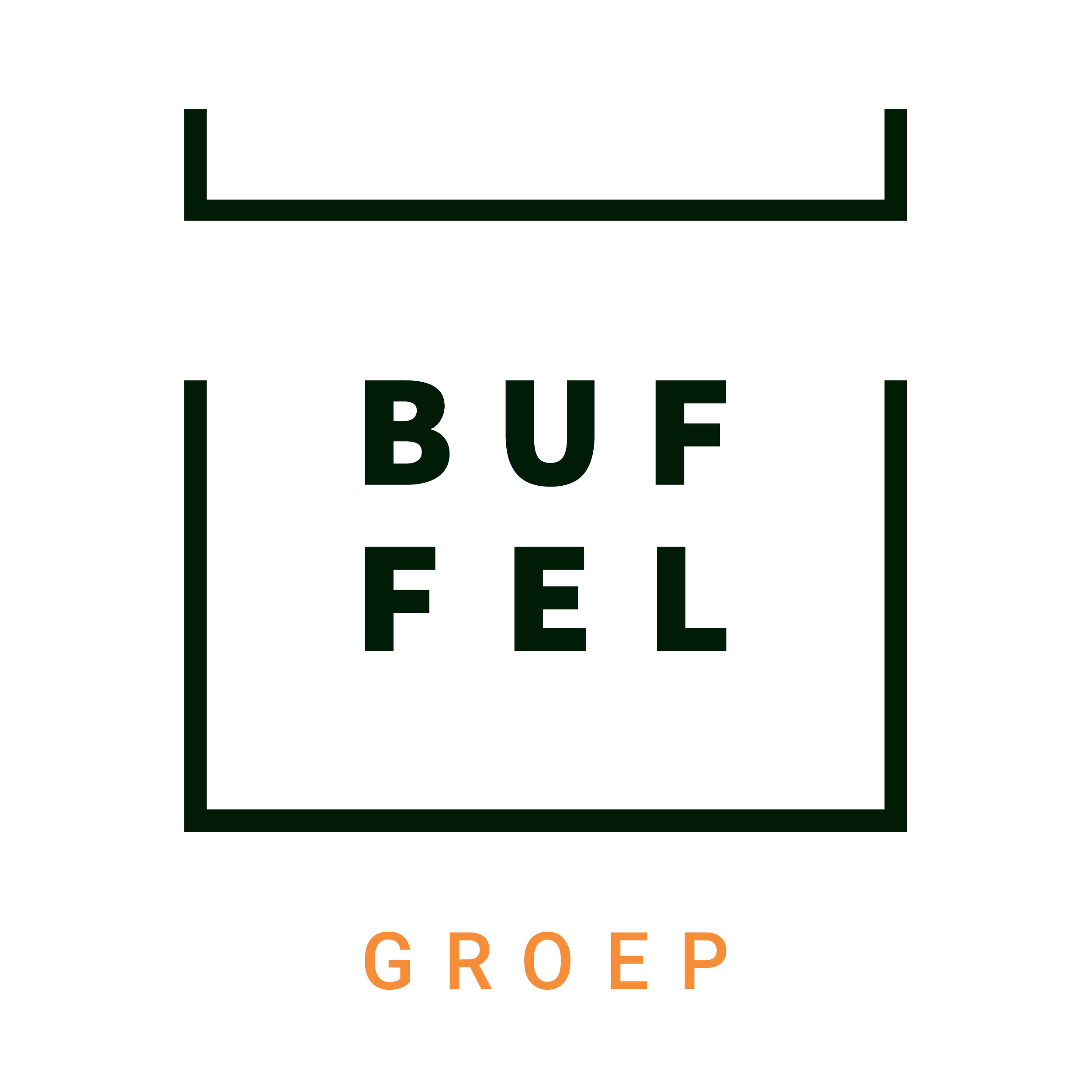 Logo van een creatieve groep met de woorden 'The Creative Group' in oranje en 'GROEP' onderaan. Logo bevat grafisch element van een rechthoek en lijnen.