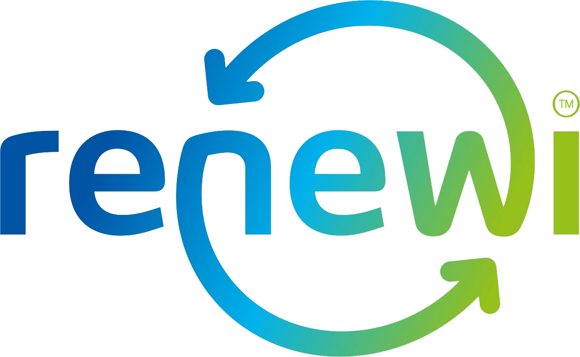 Het woord 'recycle' in blauwe en groene letters met twee naar elkaar toe gerichte pijlen eromheen, symboliserend recycling.