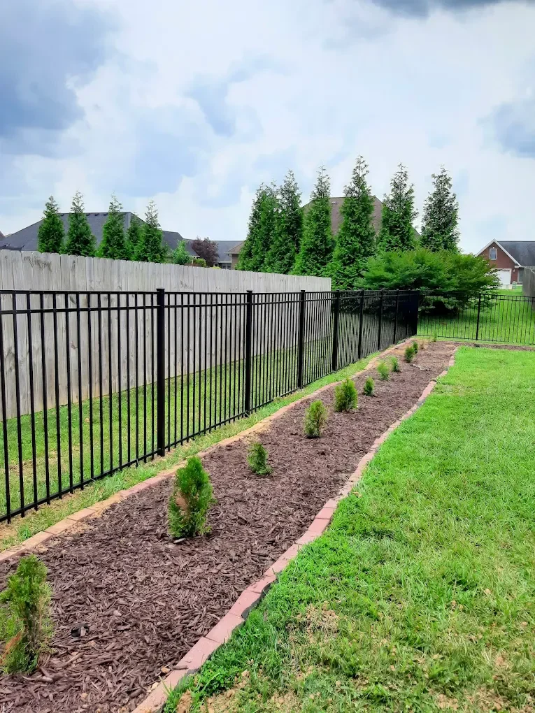 5ft black aluminum, 3 rail smooth top rake bottom, yard fence, dog fence