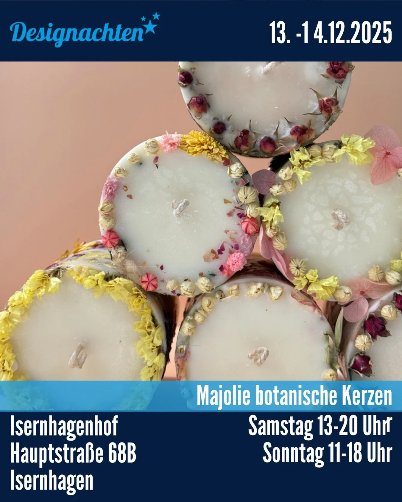 Ein kleines bisschen Magie f&uuml;r jedes Zuhause: @majolie_bc bringt handgegossene botanische Kerzen mit, die echte, sorgf&auml;ltig arrangierte Trockenblumen in sich tragen. Jede Kerze ist ein liebevoll gefertigtes Unikat und verbindet nat&uuml;rli