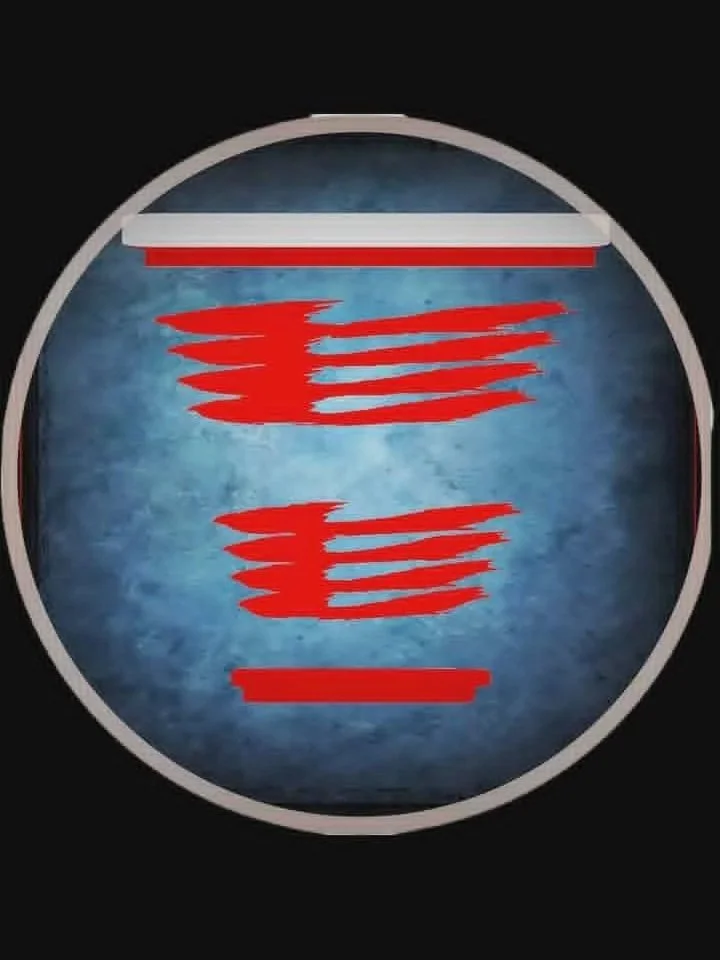 Distorted Pepsi logo with blue background, red scribbles, and a white line at the top.