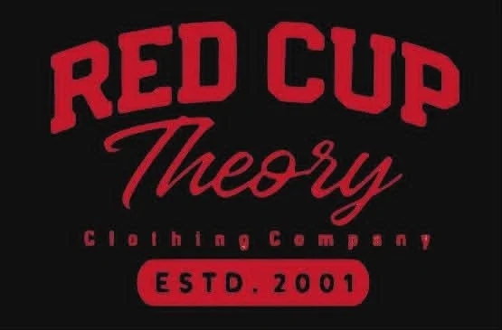Red Cup Theory Clothing Company logo with red and pink text on a black background, including 'ESTD. 2001'.