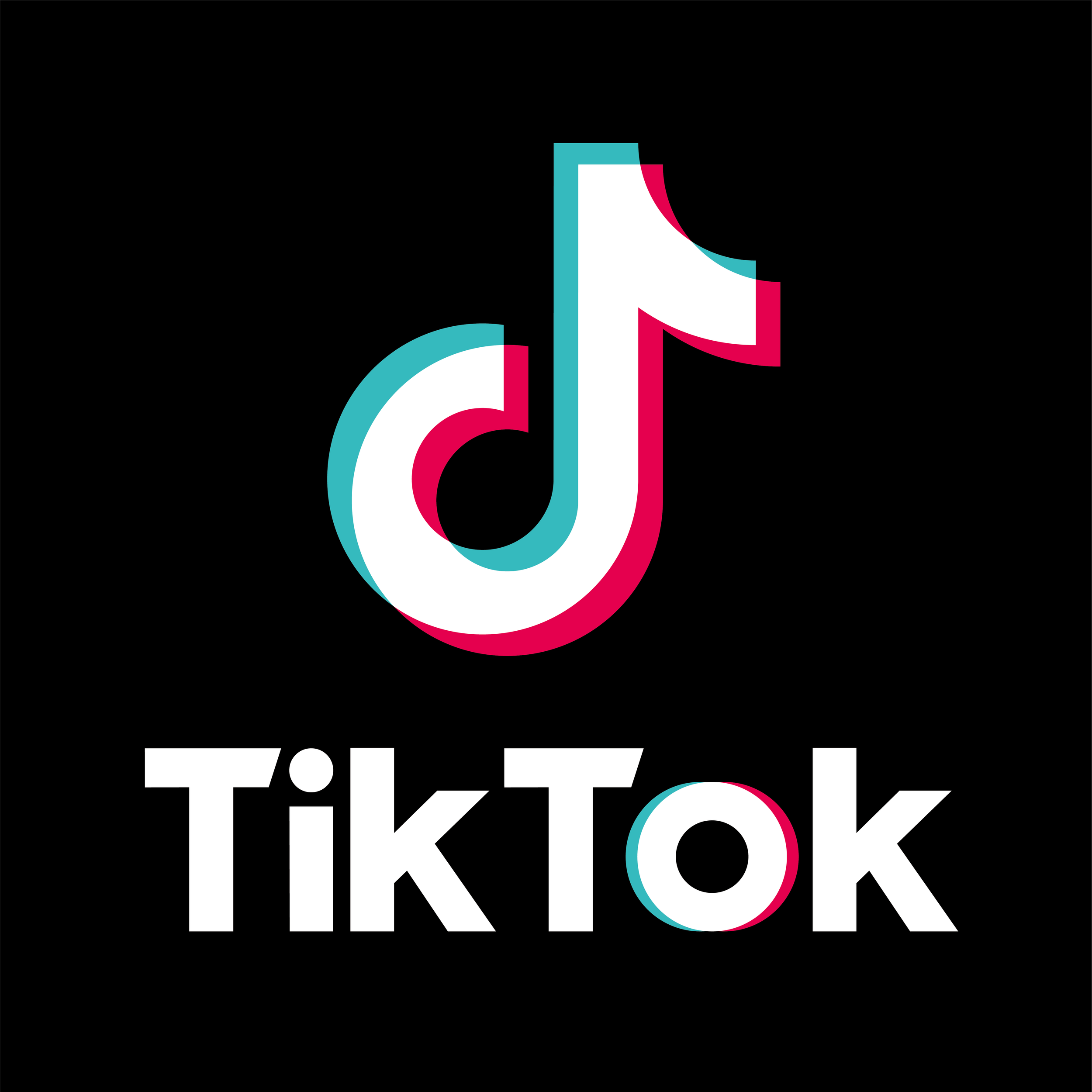 TikTok logo with black background and white text.