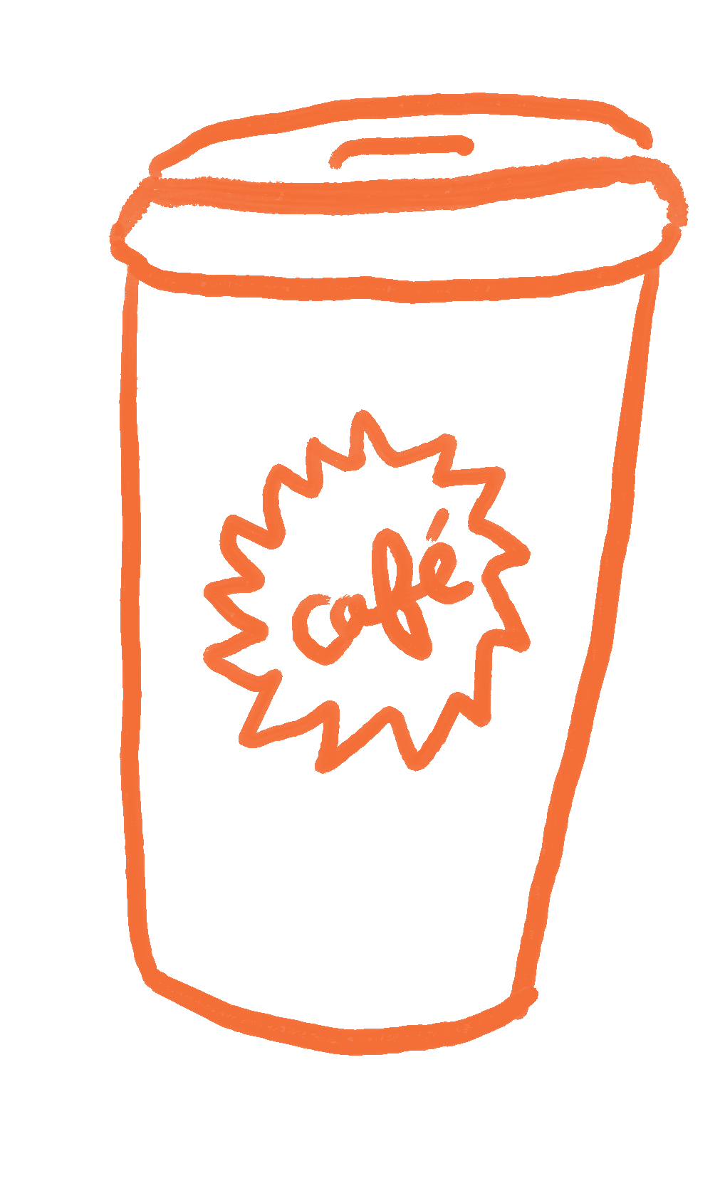 A simple line drawing of a coffee cup with a lid, labeled 'café' on the front.