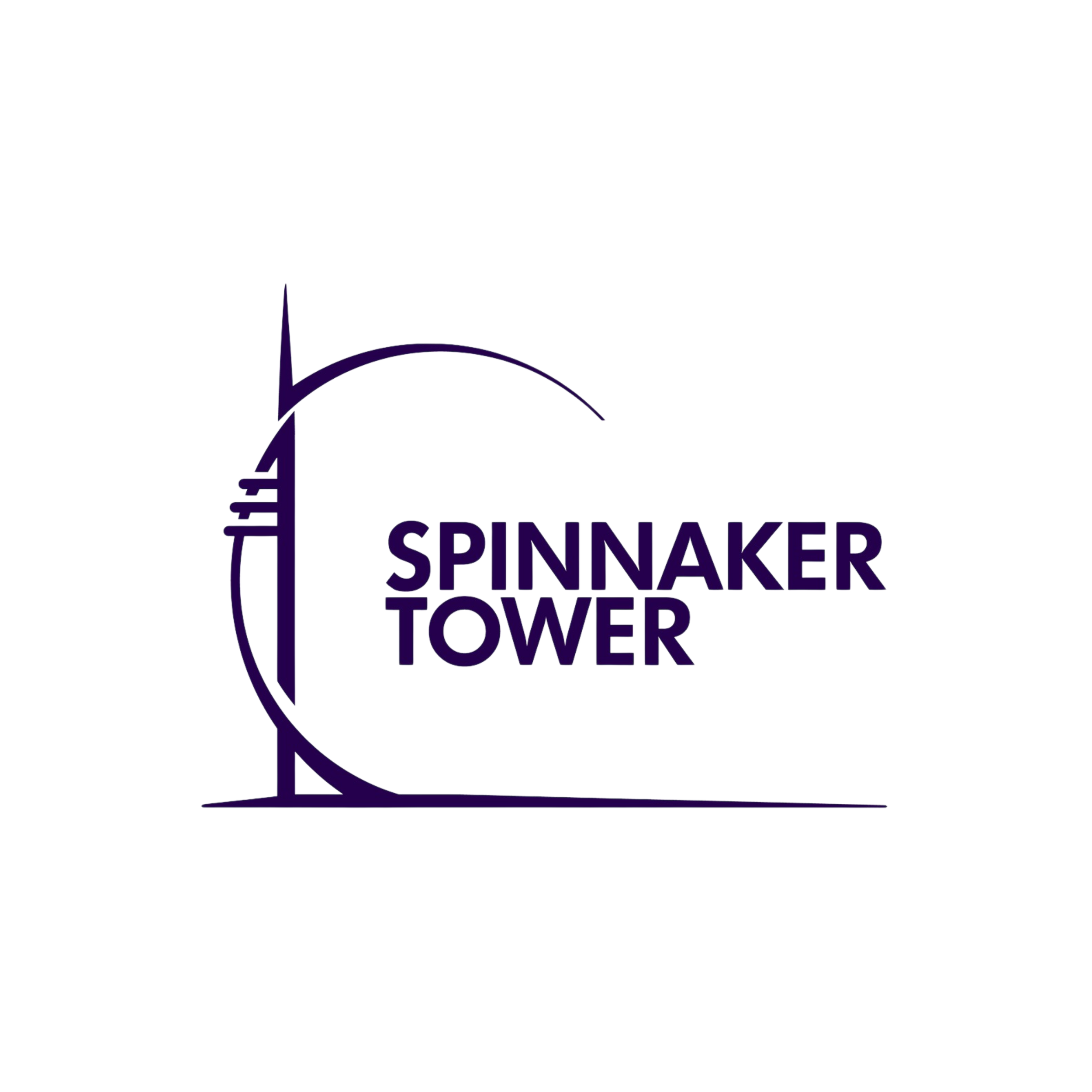 Logo of Spinnaker Tower featuring a stylized tower image with the text 'SPINNAKER TOWER' in purple.