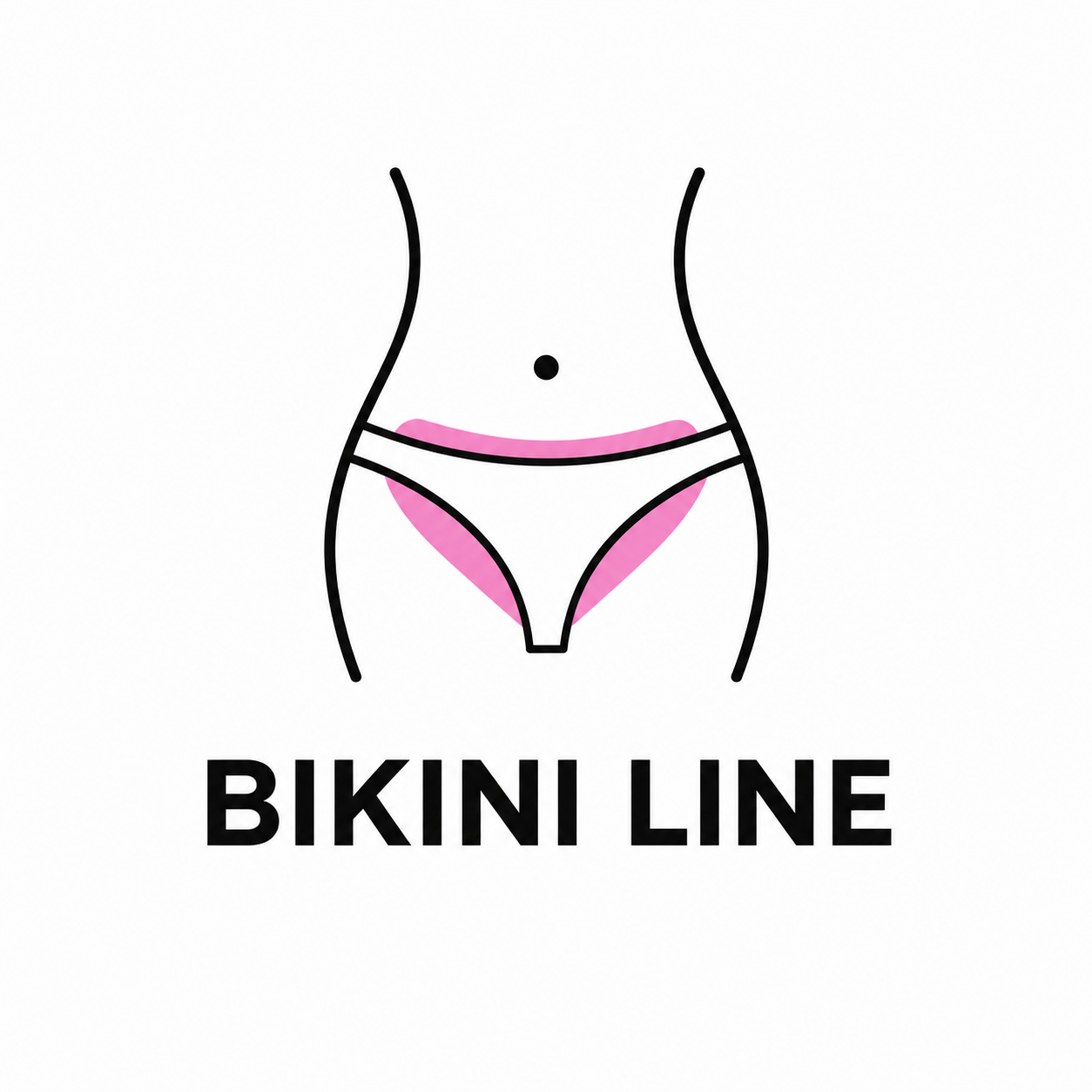 Bikini line wax illustration showing hair removal along the sides and top of the bikini area. Professional bikini waxing in Roseville, California.