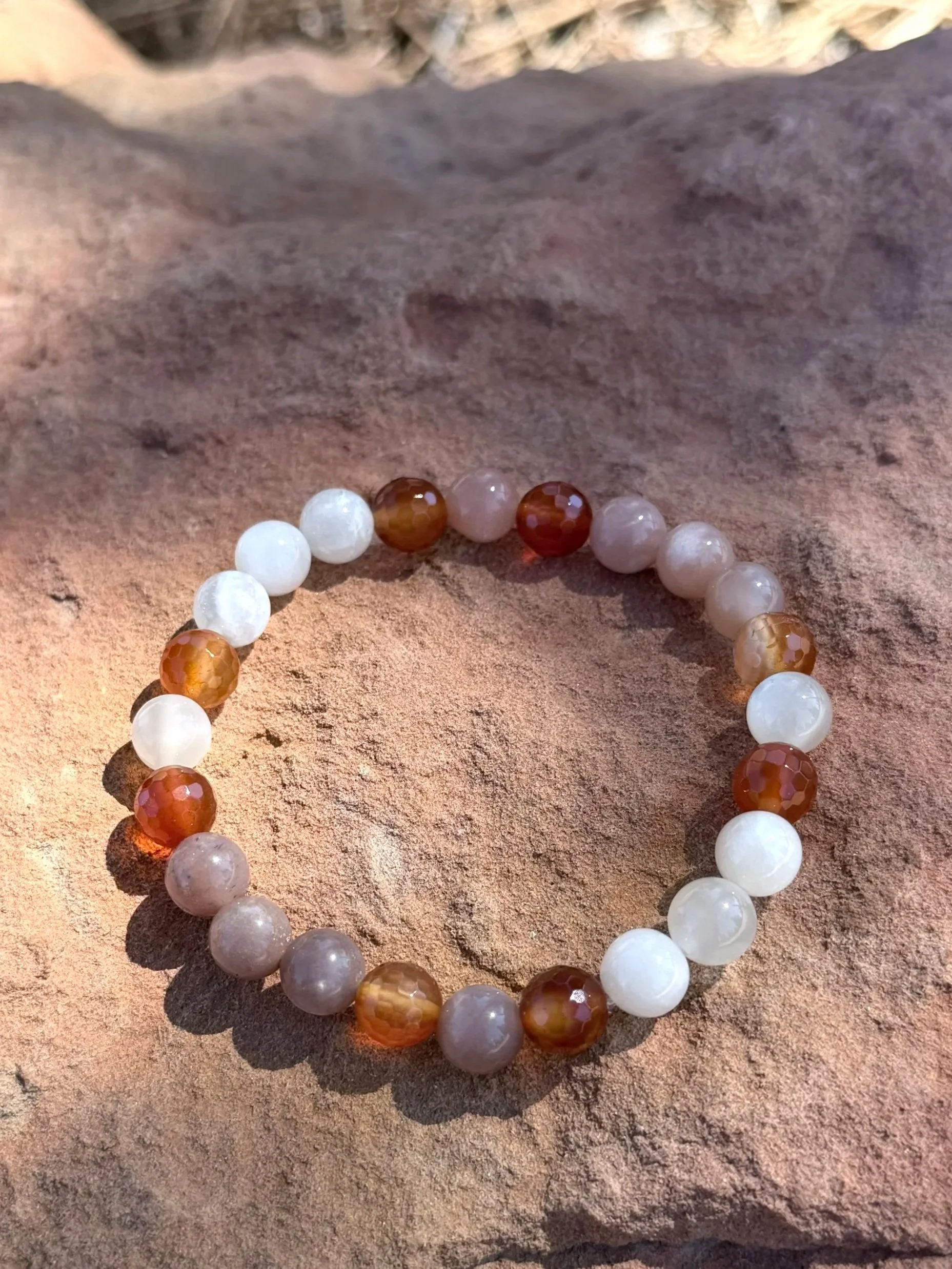 Bryce Canyon Hoodoo Inspired Bracelet Ombre Moonstone 8mm Carnelian 8mm Natural Inspired Genuine Crystals and Semi-Precious Gem Stones Handmade in USA