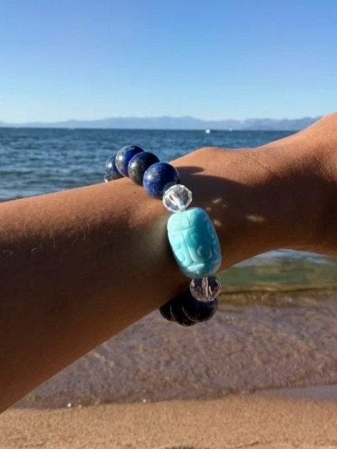 Larimar & Lapis bracelet, inspired by the emerald blue waters of alpine lake