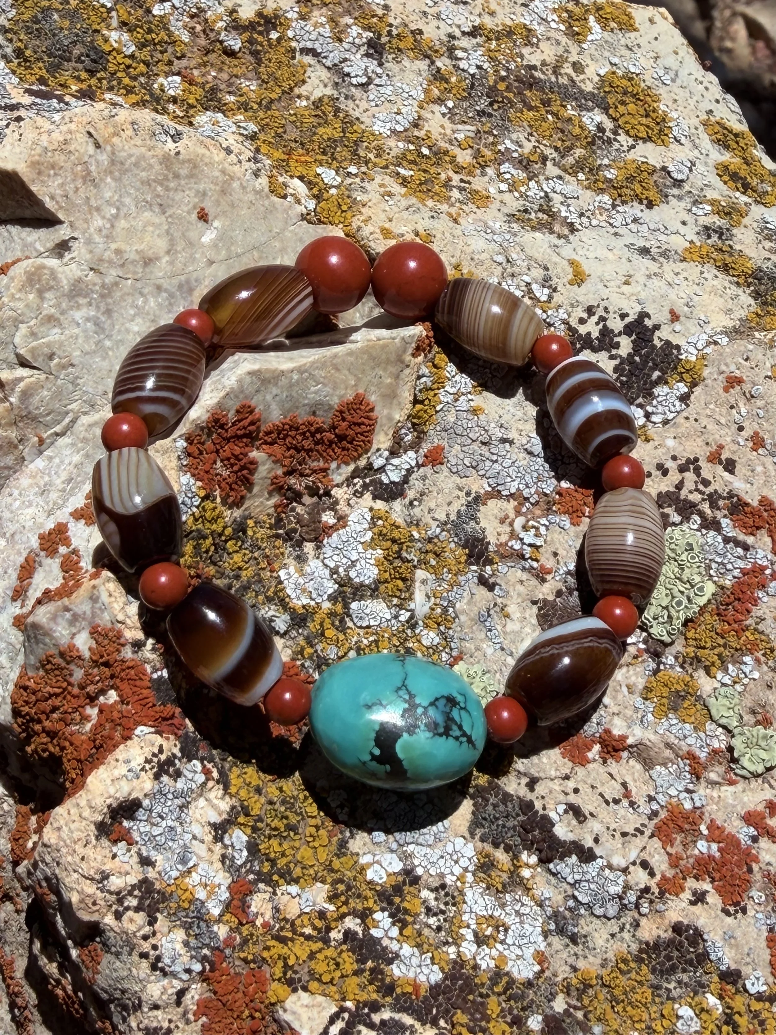 Grand Canyon Rock Moss & Red Rock Tibetan Agate Bracelet