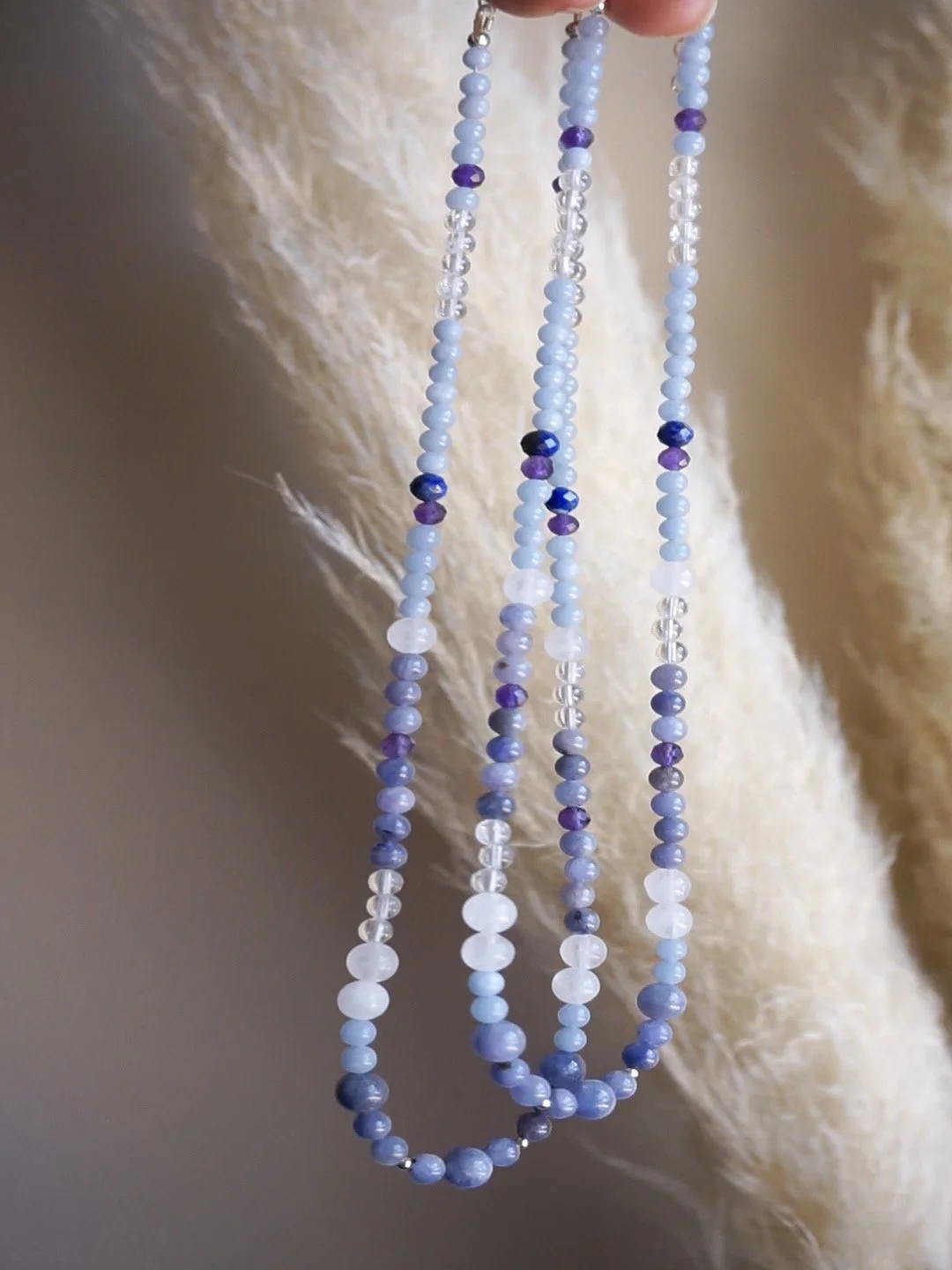 tanzonite-angelite-white-jade-clear-quartz-Hydrangea inspired