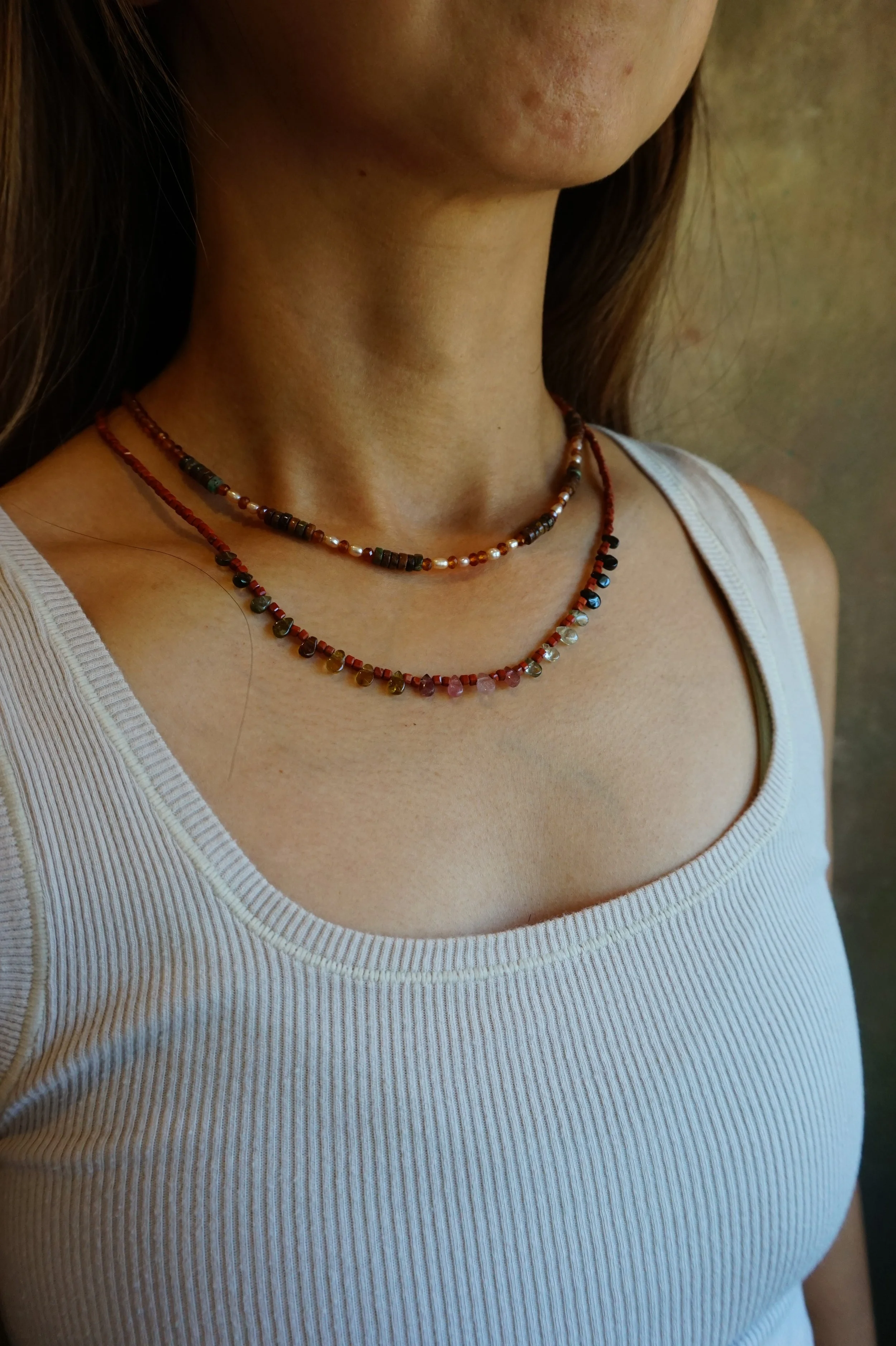 Desert Bloom Necklace Red Jasper • Multi-colored Tourmaline Canyon Cactus Flower Necklace