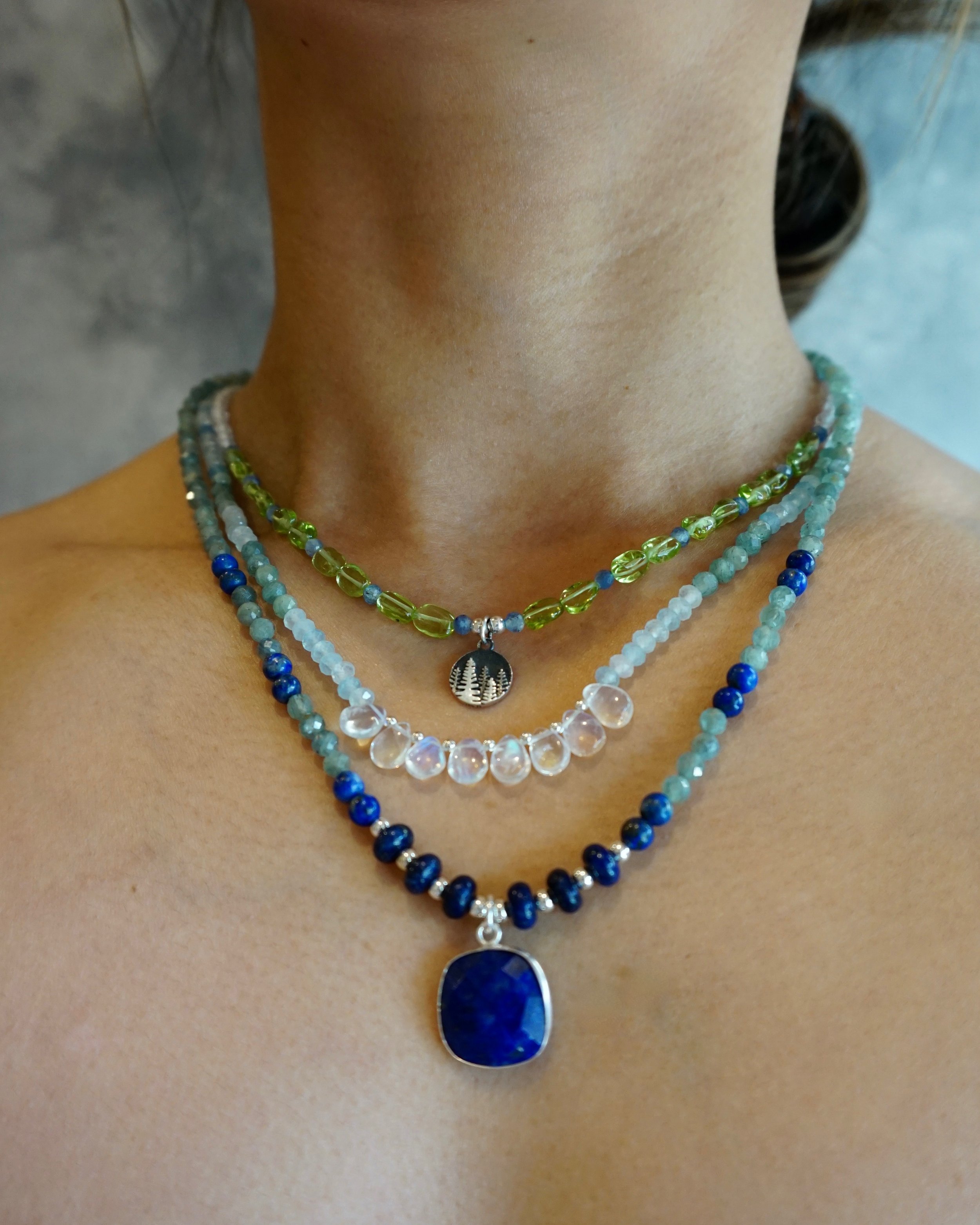 Lake Tahoe Lapis Lazuli & Silver Wrapped Lapis Lazuli Charm Necklace