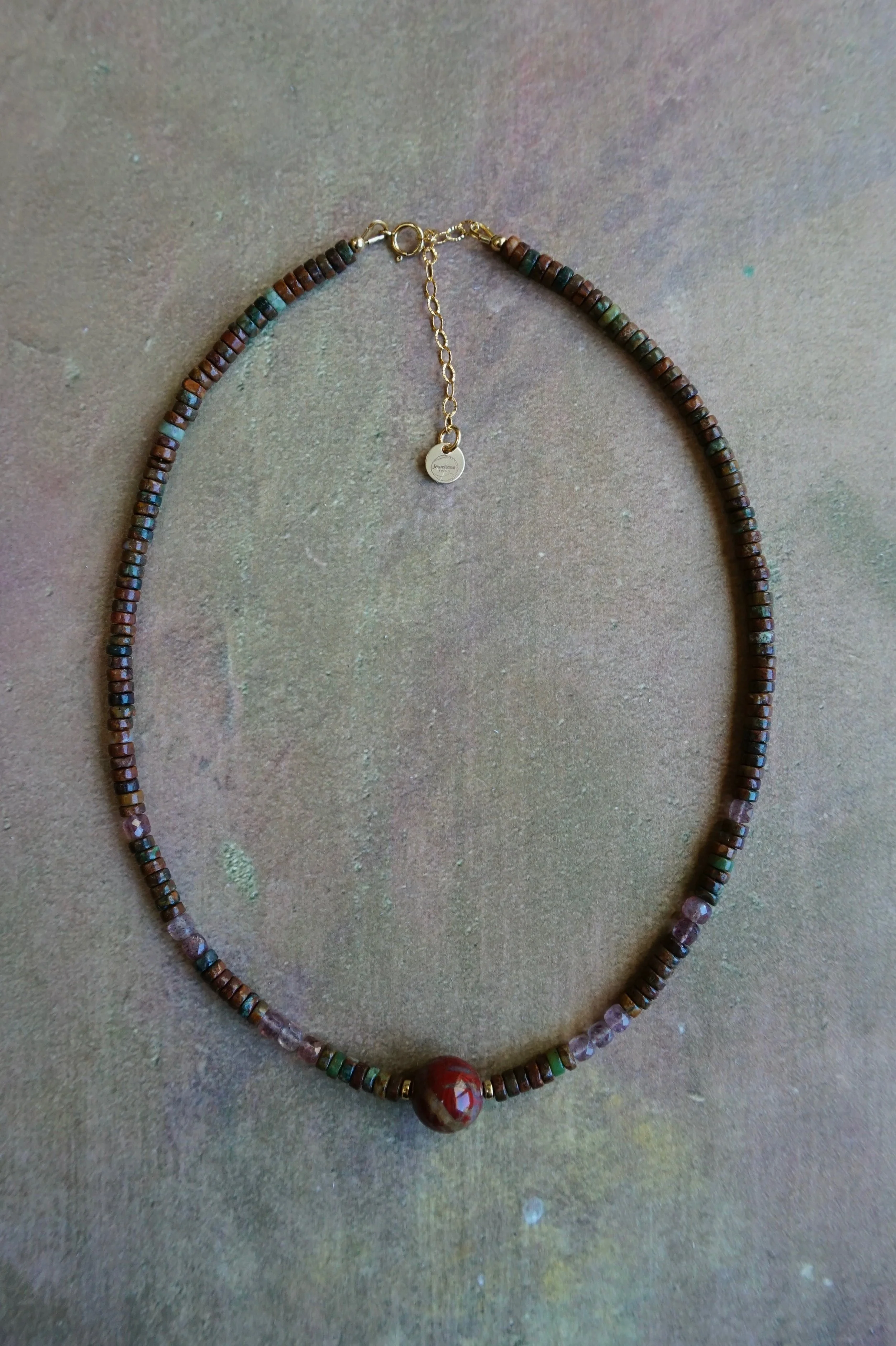 Antelope Canyon Layers Necklace Red Snake Jasper • African Green Opal • Strawberry Quartz Handmade