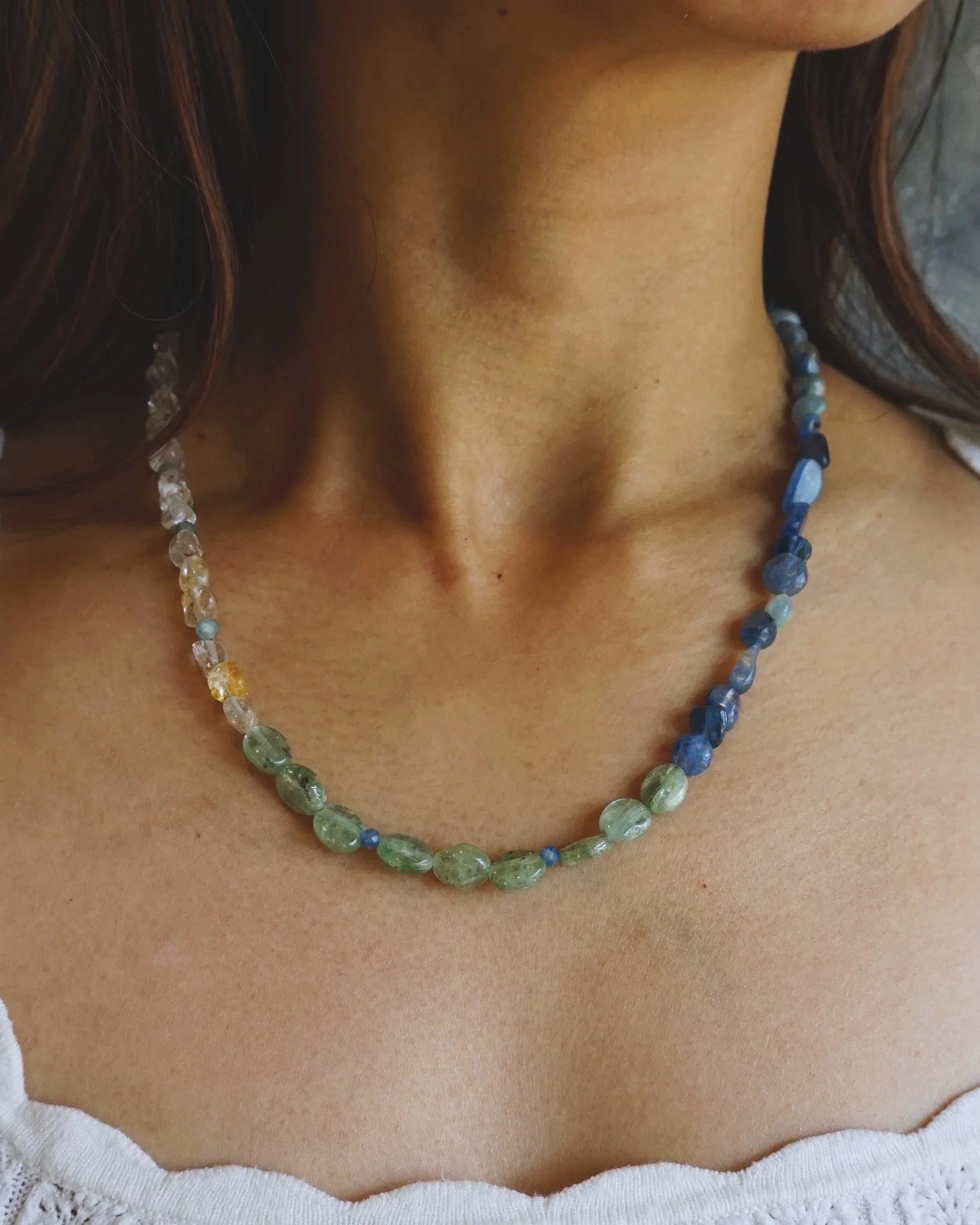The Seasonless Statement: Chunky Blue-Green Kyanite & Clear Topaz "Glitter" Necklace