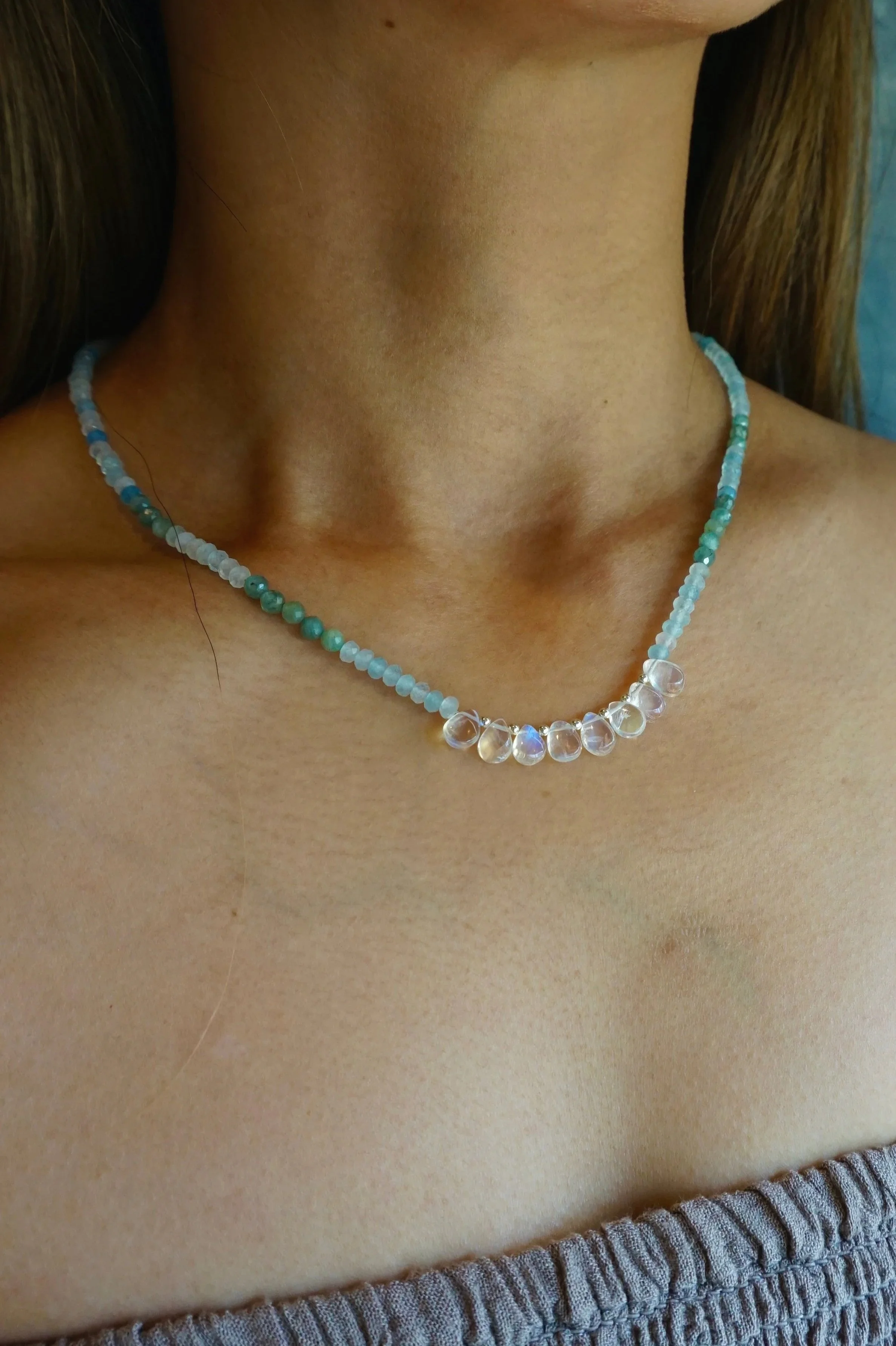 Jeweliana Studio Lake Tahoe aquamarine green kyanite 925 sterling silver beads AAA grade translucent rainbow moonstone