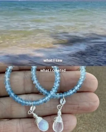 Alpine Lake Hoop Earring- Aquamarines & Rainbow Moonstone