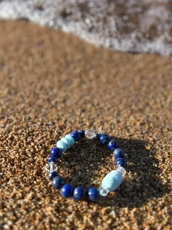 Larimar & Lapis bracelet, inspired by the emerald blue waters of alpine lake