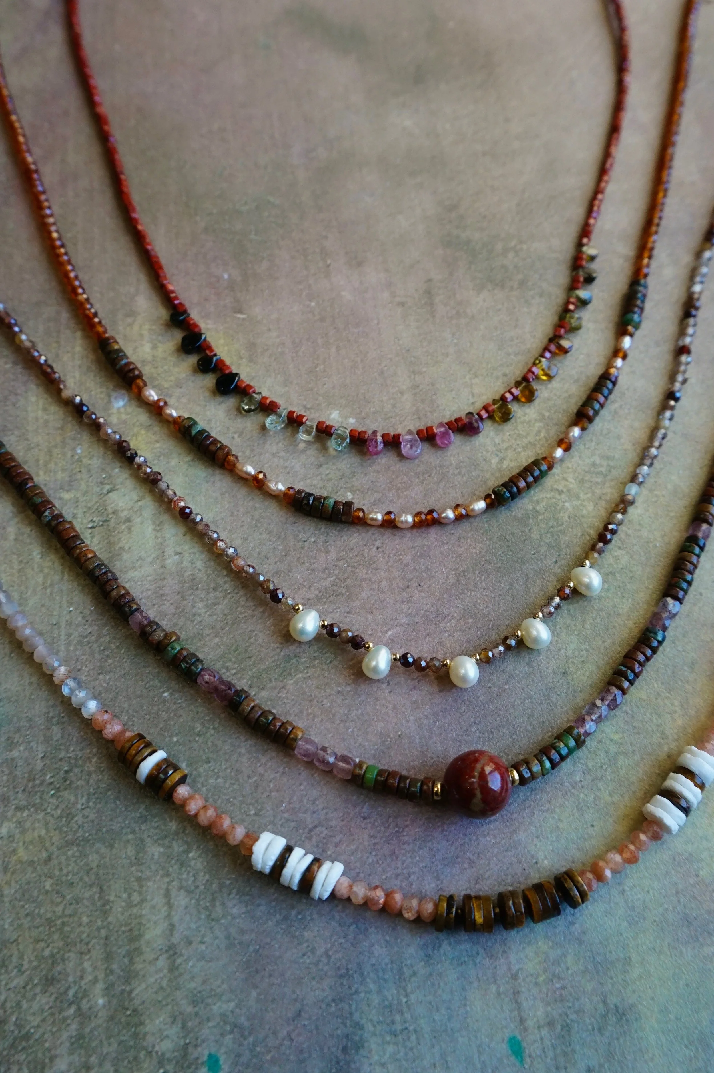 Bryce Canyon Hoodoo Necklace Mother of Pearl • Tiger's Eye • Sunstone • Silver-Grey Peach Moonstone 925 Sterling Silver Findings Handmade in USA