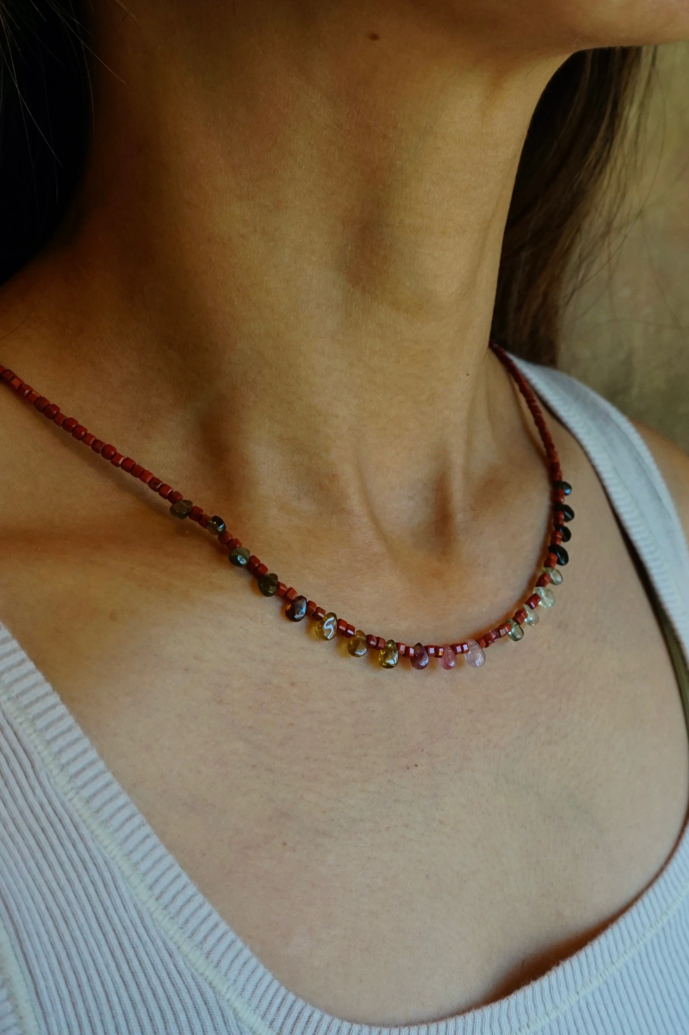Desert Bloom Necklace Red Jasper • Multi-colored Tourmaline Canyon Cactus Flower Necklace