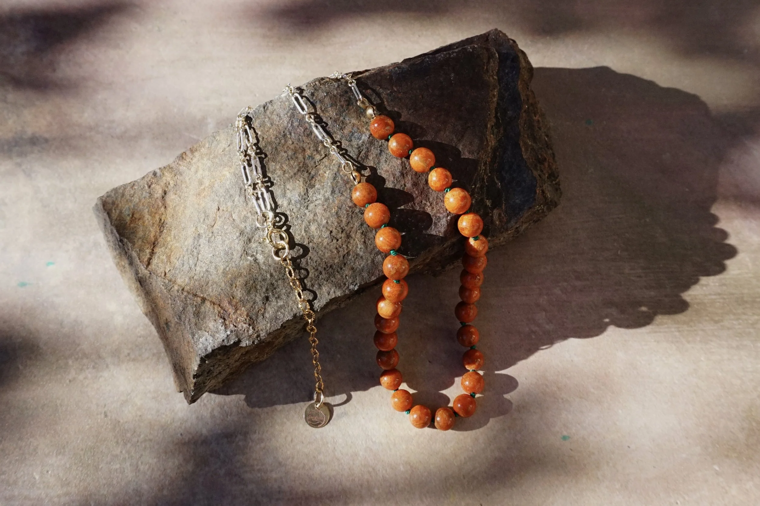 The Bryce Canyon Orange Coral & Green Silk Knotting Necklace