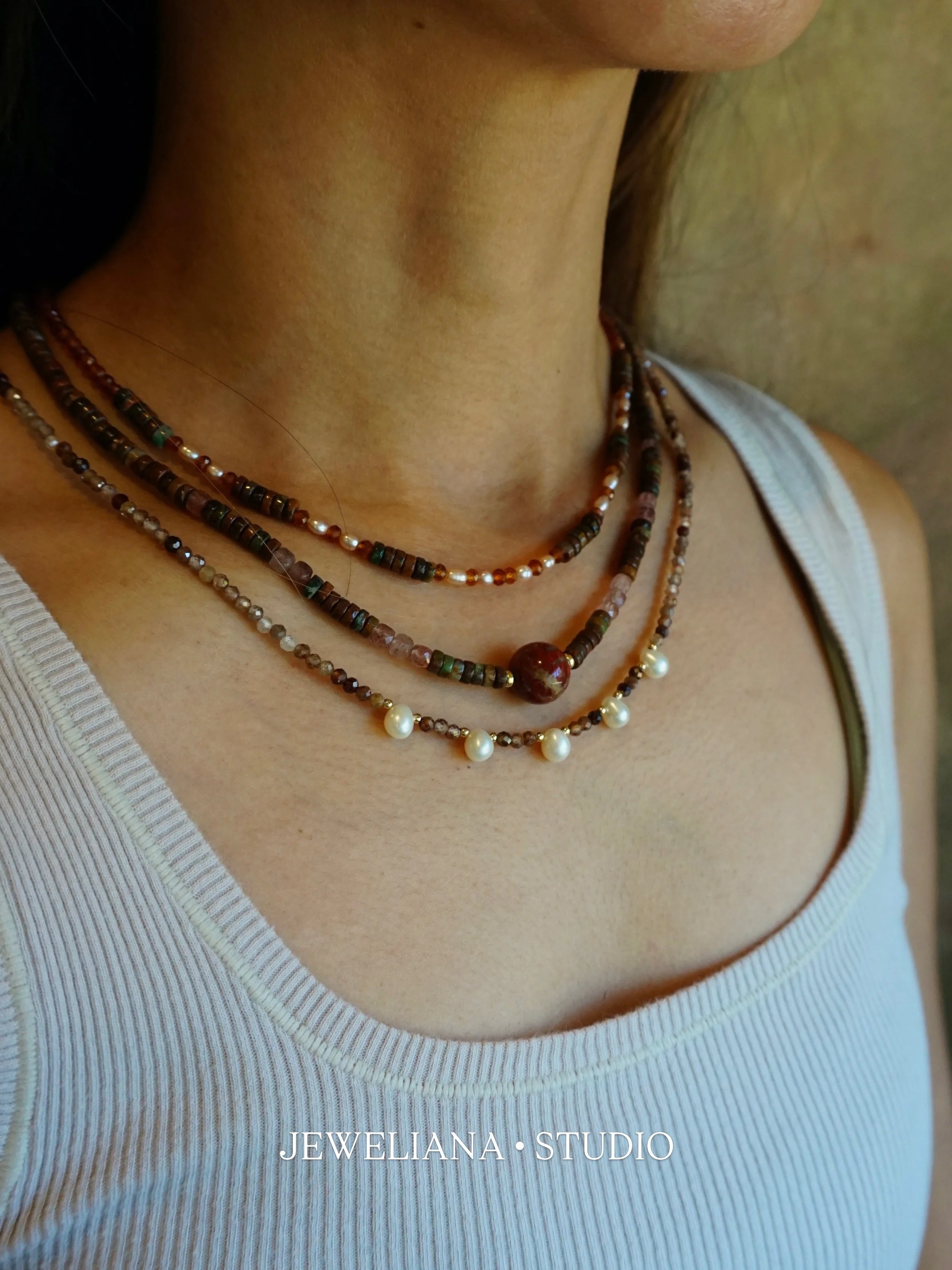 Grand Canyon Pearl Necklace Brown Zircon • Freshwater Pearls • Gold-filled beads Handmade necklaces Genuine Gemstones and Crystals