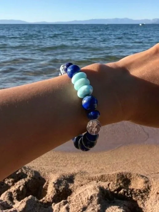 Larimar & Lapis bracelet, inspired by the emerald blue waters of alpine lake